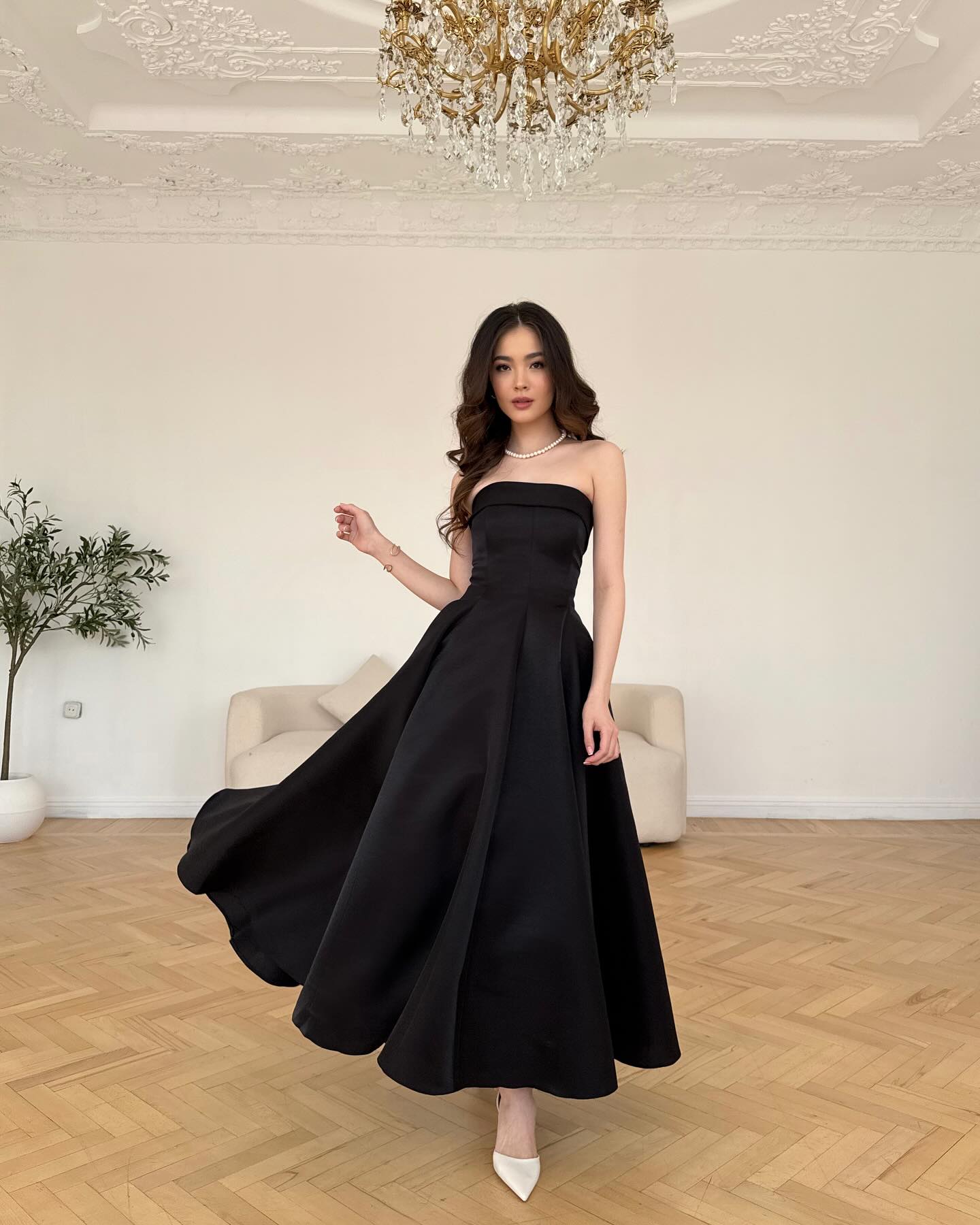 Strapless Sleeveless A-Line Ankle-Length Evening Dress