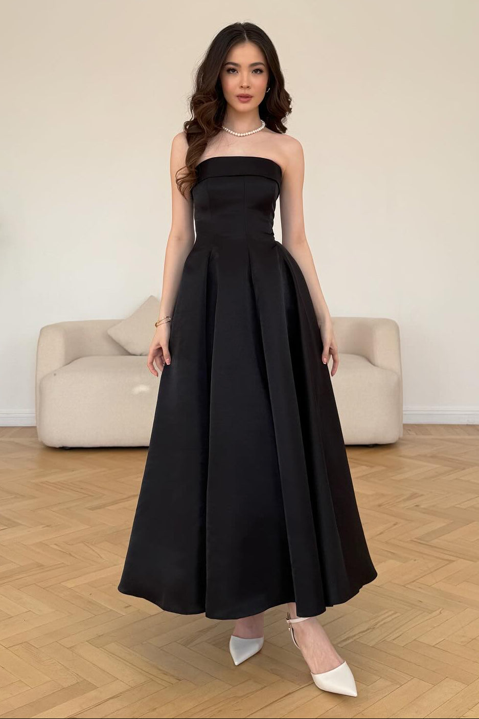 Strapless Sleeveless A-Line Ankle-Length Evening Dress