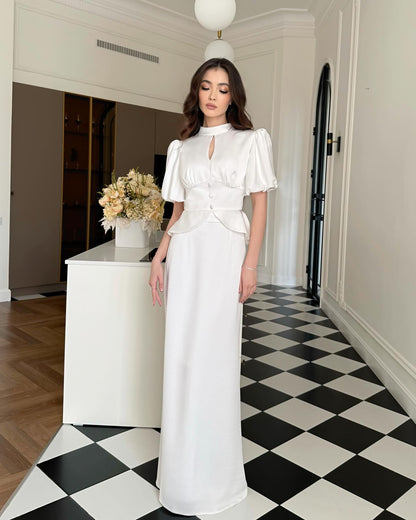 High Neck Half Sleeve Mermaid Floor-Length Evening Dress