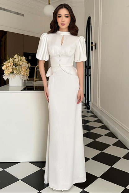 High Neck Half Sleeve Mermaid Floor-Length Evening Dress