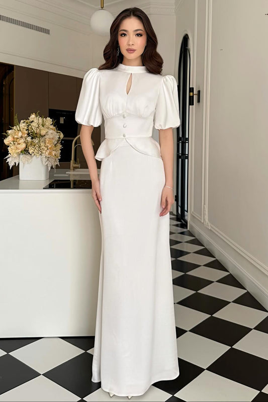 High Neck Half Sleeve Mermaid Floor-Length Evening Dress