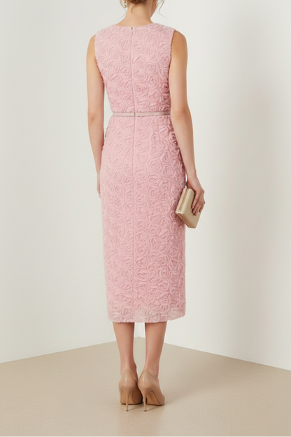 Lace Flowers Sleeveless Belt Mermaid Ankle-Length Evening Dress