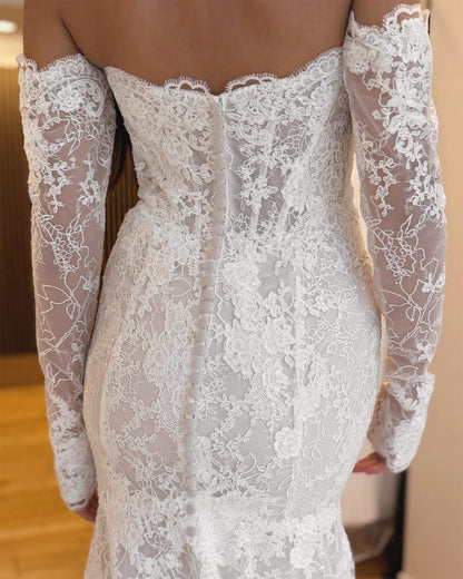 Lace Applique Long Sleeve Mermaid Floor-Length Wedding Dress