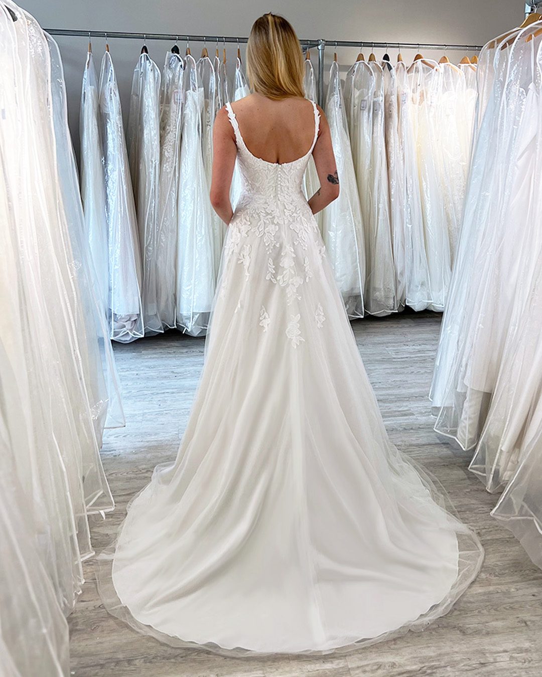 Lace Applique Spaghetti Straps A-Line Wedding Dress