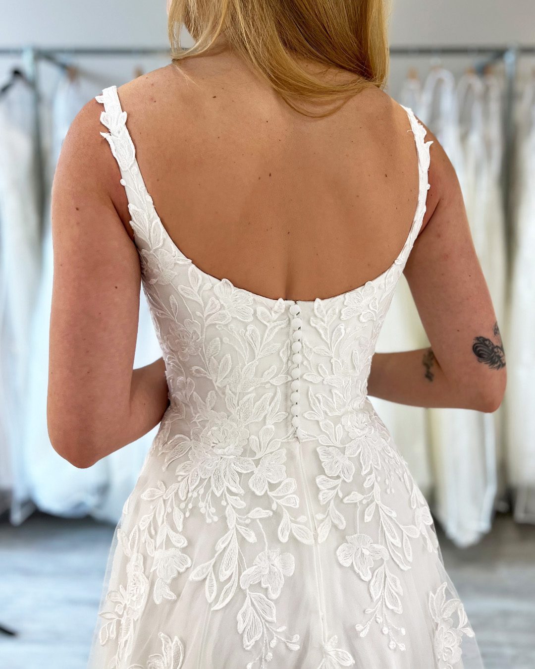 Lace Applique Spaghetti Straps A-Line Wedding Dress