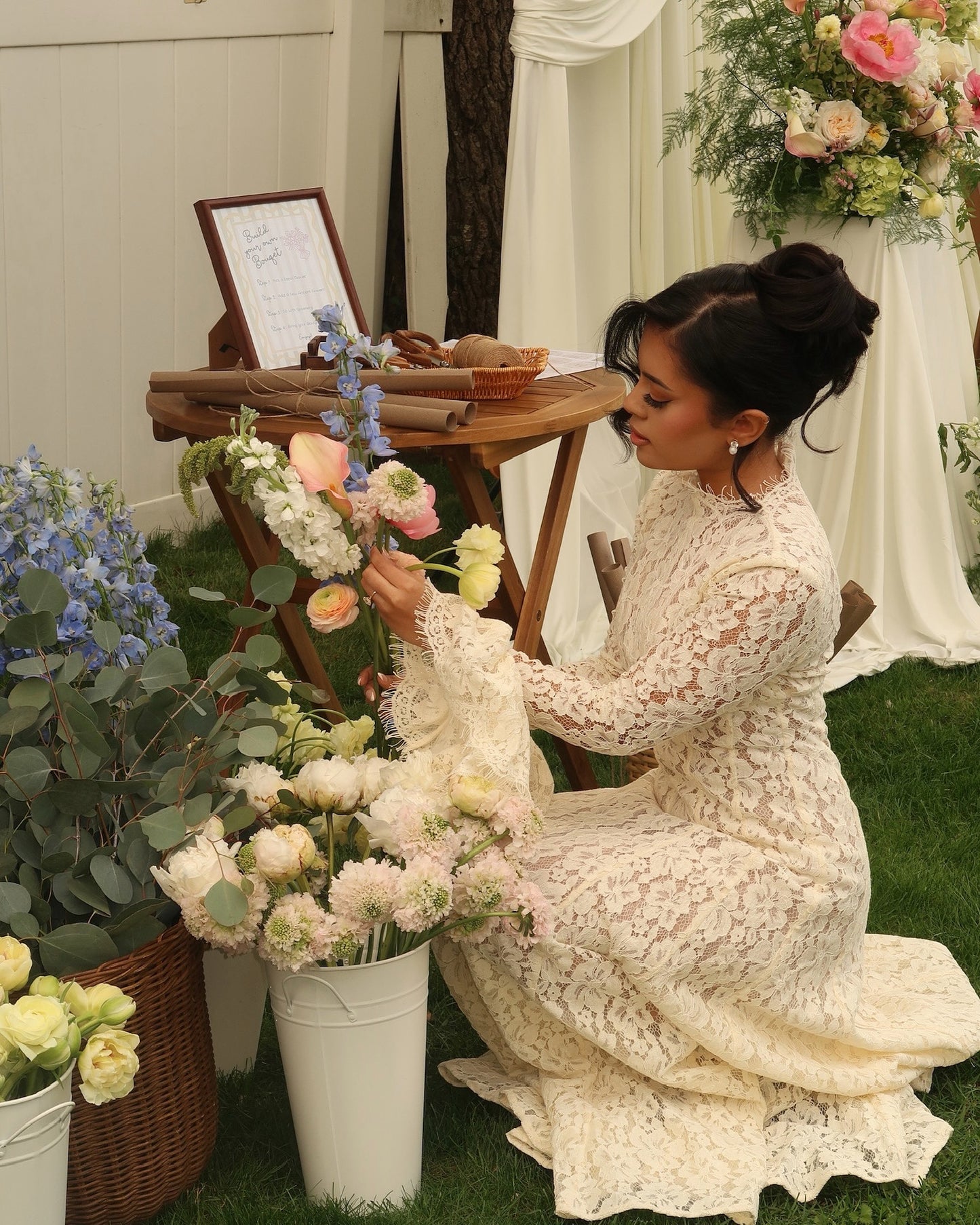 Lace Ruffles Long Sleeve A-Line Floor-Length Wedding Dress