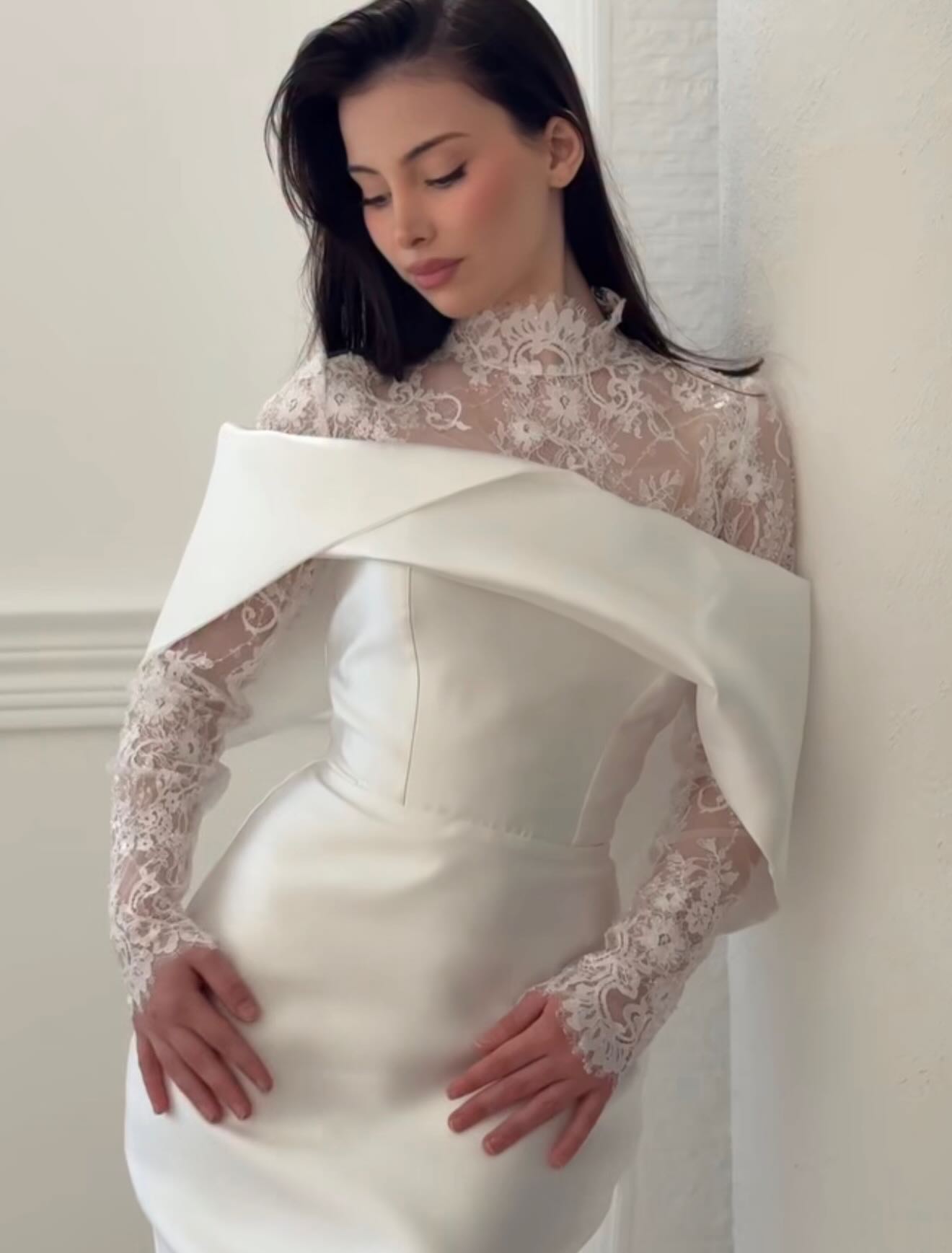 Mermaid Lace Long Sleeve High Neck Floor-Length Wedding Dress