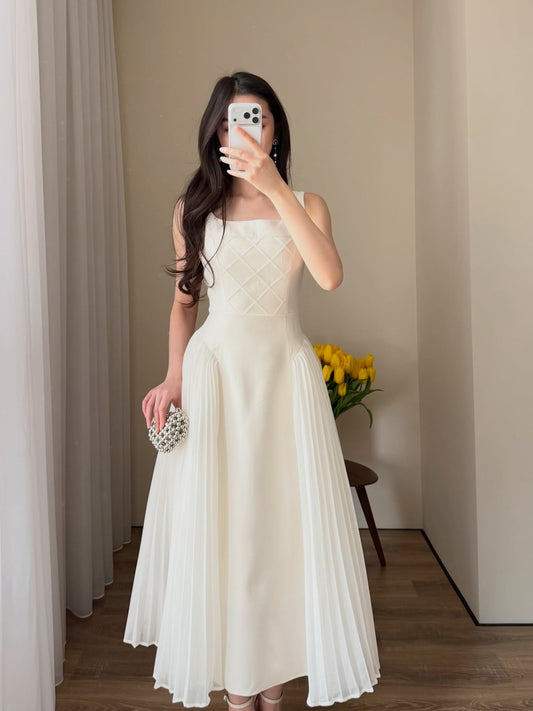 Square Neck Sleeveless A-Line Tea-Length Evening Dress