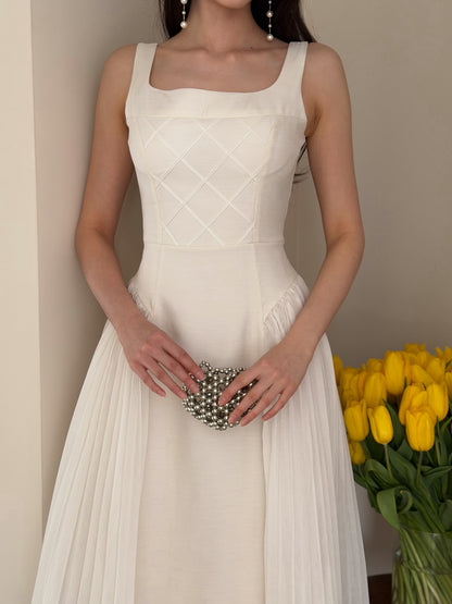 Square Neck Sleeveless A-Line Tea-Length Evening Dress