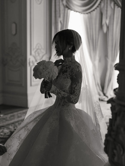 Lace High Neck Long Sleeve A-Line Floor-Length Wedding Dress