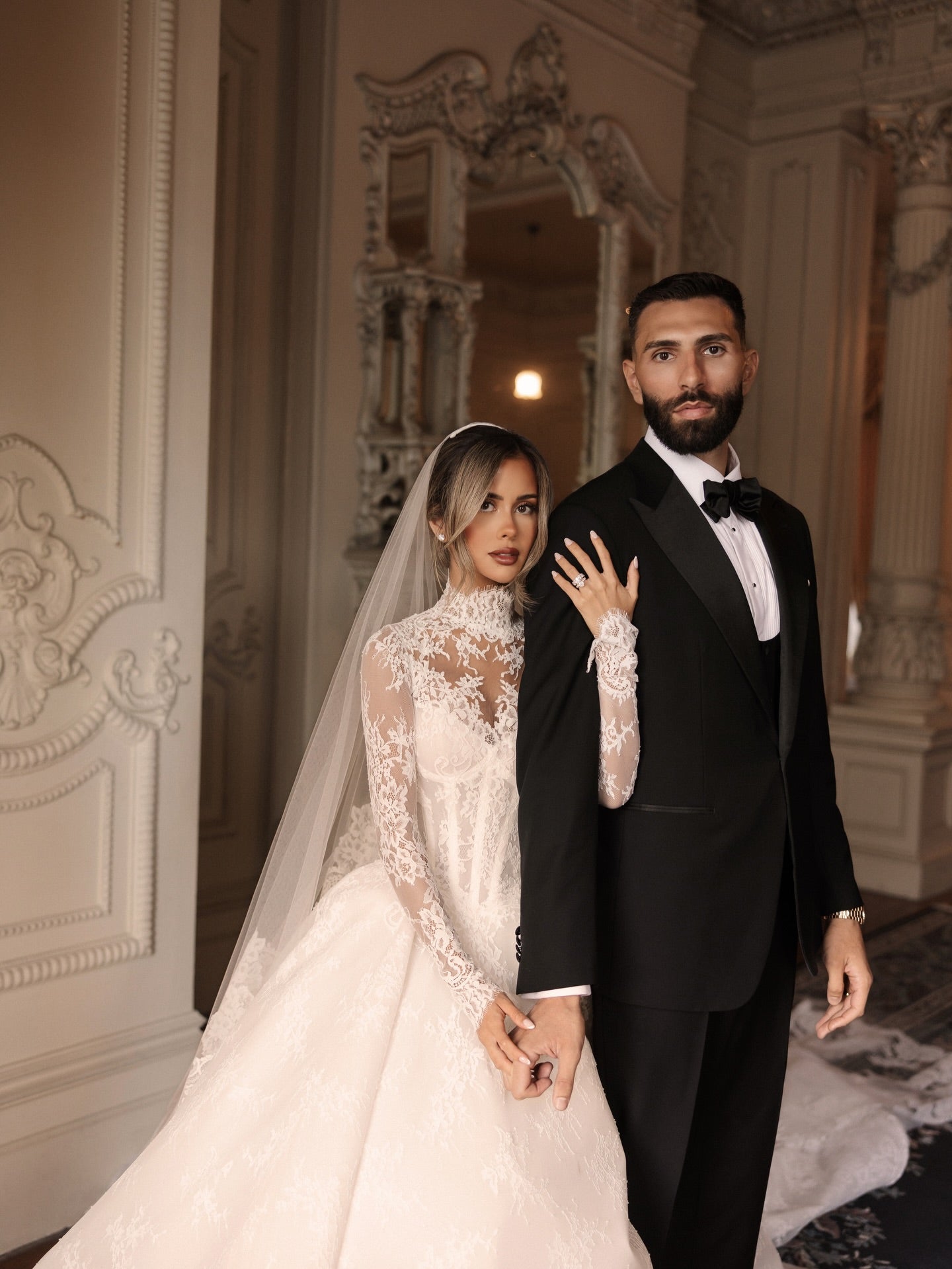 Lace High Neck Long Sleeve A-Line Floor-Length Wedding Dress