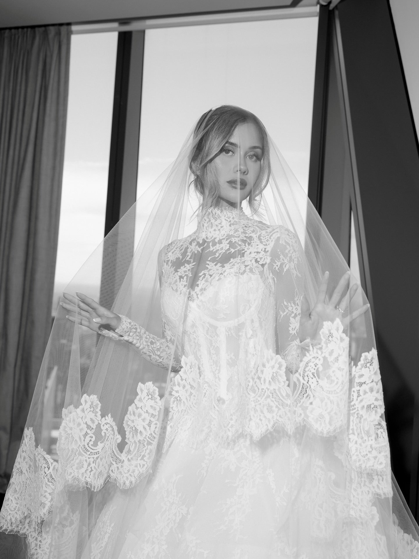 Lace High Neck Long Sleeve A-Line Floor-Length Wedding Dress