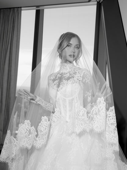 Lace High Neck Long Sleeve A-Line Floor-Length Wedding Dress