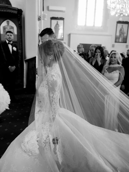 Lace High Neck Long Sleeve A-Line Floor-Length Wedding Dress