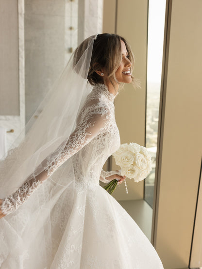 Lace High Neck Long Sleeve A-Line Floor-Length Wedding Dress