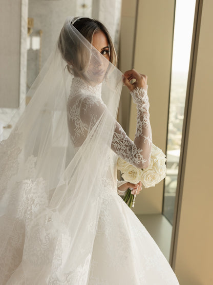 Lace High Neck Long Sleeve A-Line Floor-Length Wedding Dress