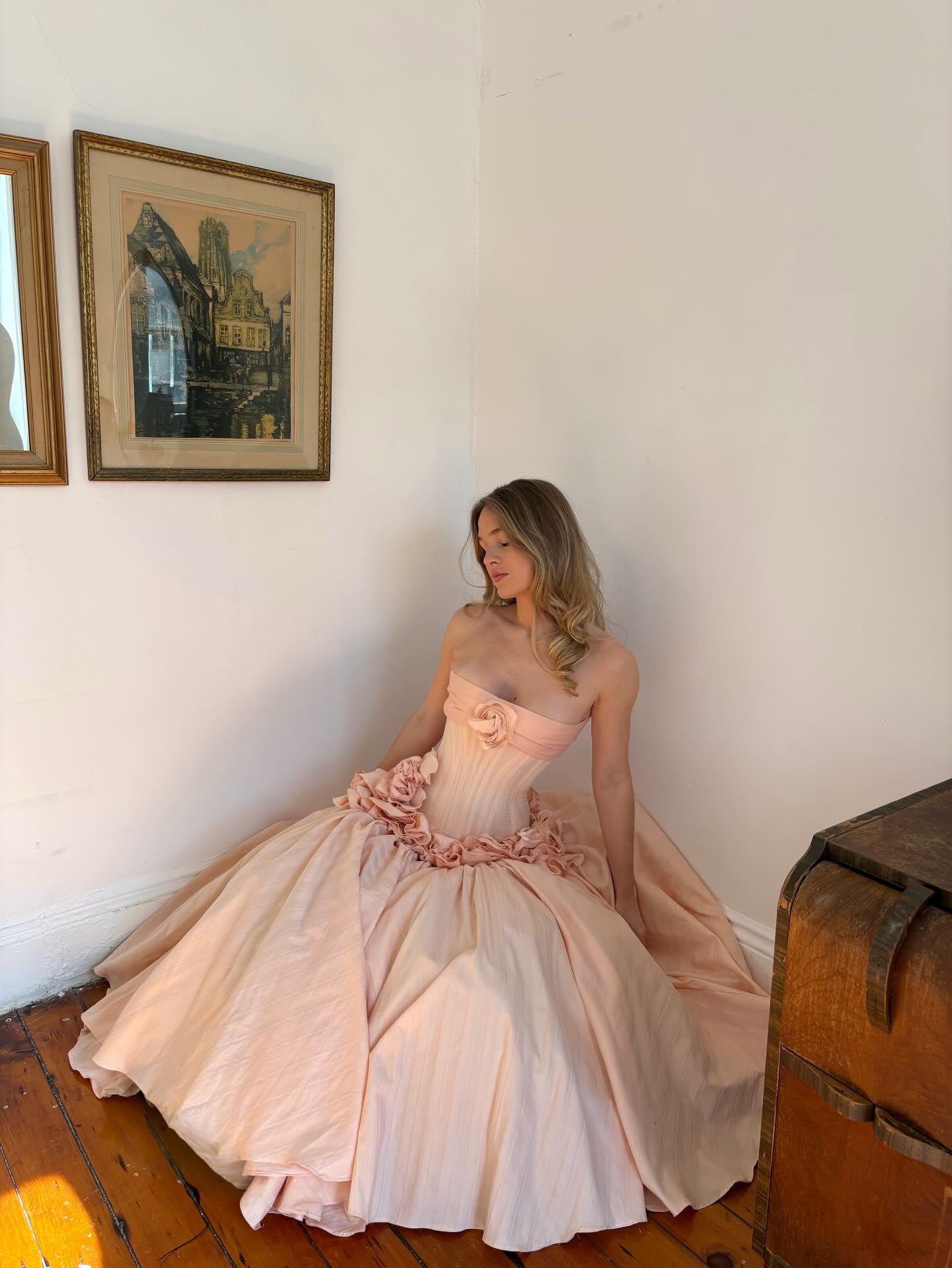Dreamy Pink Straight Across Sleeveless A-Line Pleated Handmade Flower Evening Dress