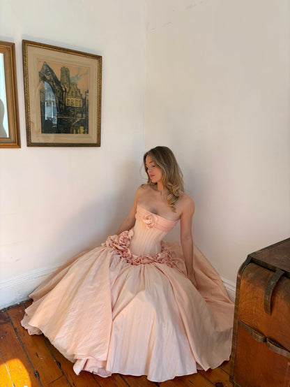 Dreamy Pink Straight Across Sleeveless A-Line Pleated Handmade Flower Evening Dress