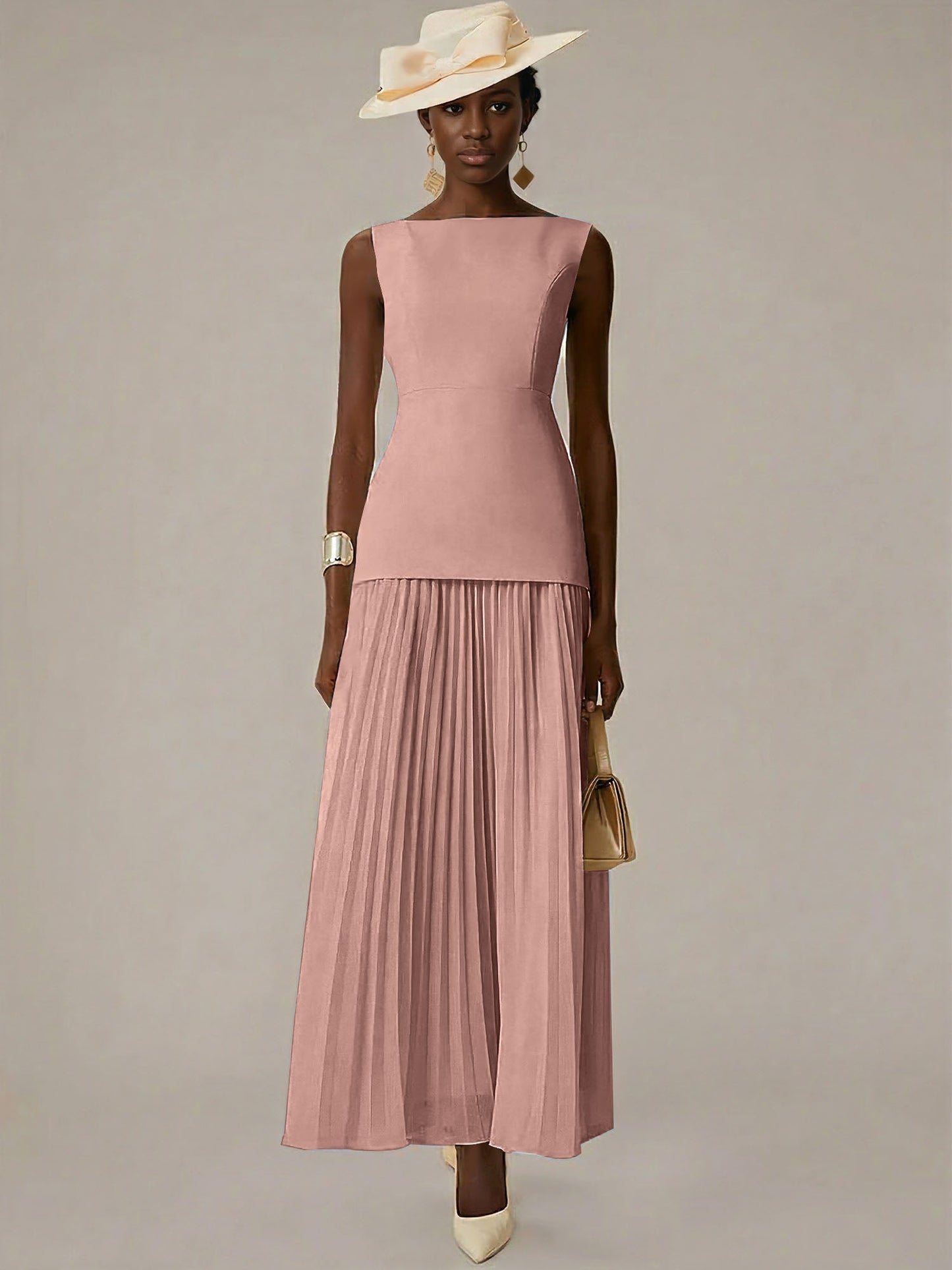White A Line Chiffon Round Neck Sleeveless Floor Length Dresses