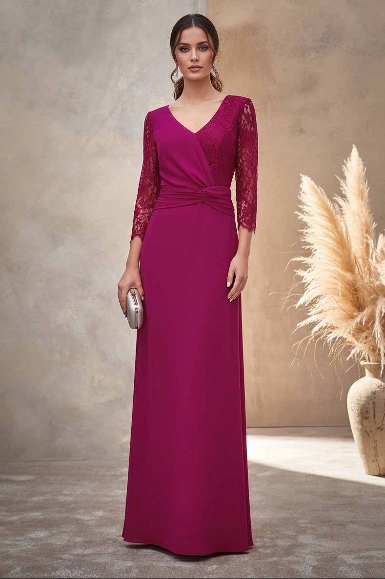 V-Neck 3/4 Sleeve Lace Mermaid Mother of the Bride Dress