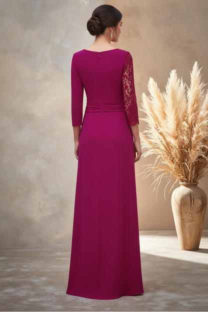V-Neck 3/4 Sleeve Lace Mermaid Mother of the Bride Dress