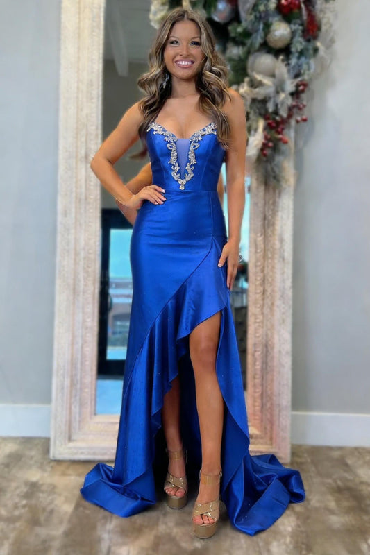 Stunning Mermaid Spaghetti Straps Royal Blue Mermaid Prom Dress with Beading