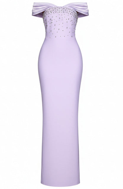 Elegant Purple Satin One-Shoulder Crystal Beaded Mermaid Silhouette Formal Evening Gown