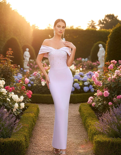 Elegant Purple Satin One-Shoulder Crystal Beaded Mermaid Silhouette Formal Evening Gown