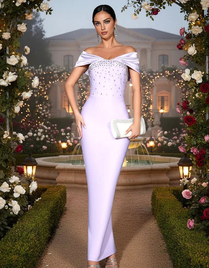 Elegant Purple Satin One-Shoulder Crystal Beaded Mermaid Silhouette Formal Evening Gown