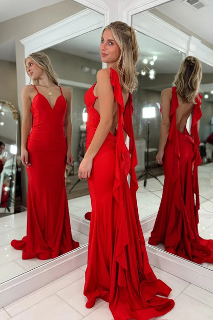 Stunning Mermaid Spaghetti Straps Purple Long Prom Dress with Split Front