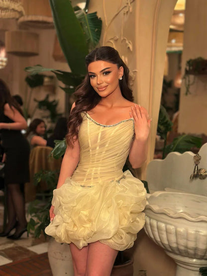 Exquisite Daffodil Straight Across Sleeveless Pleated Mini Prom Dress