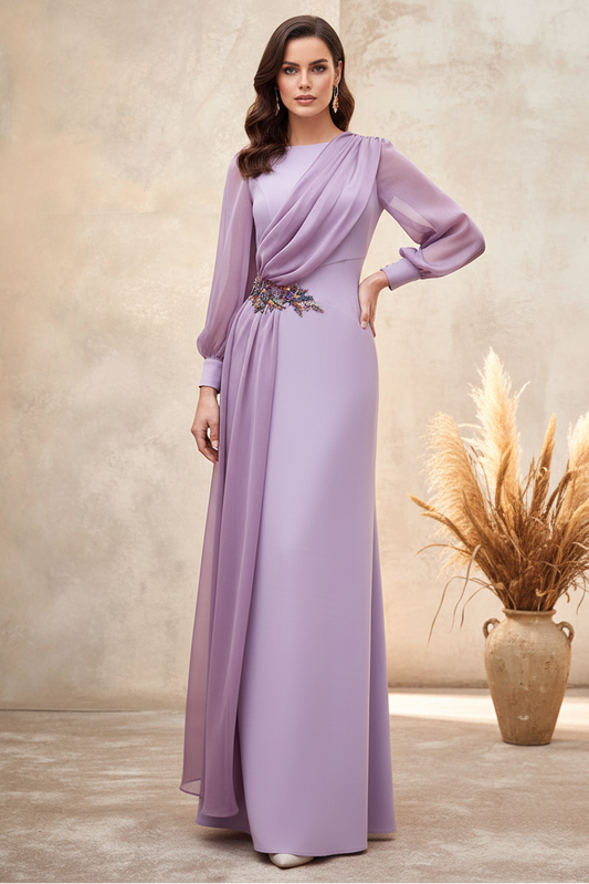 Long Sleeve Applique Mermaid Court Train Mother of the Bride Dress