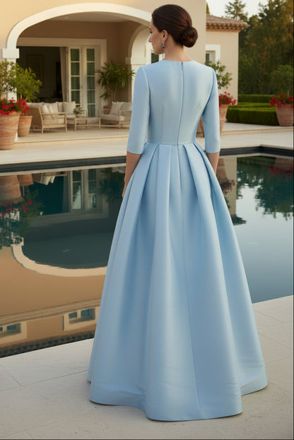 V Neck Satin Mother of the Bride Dresses with Long Sleeves