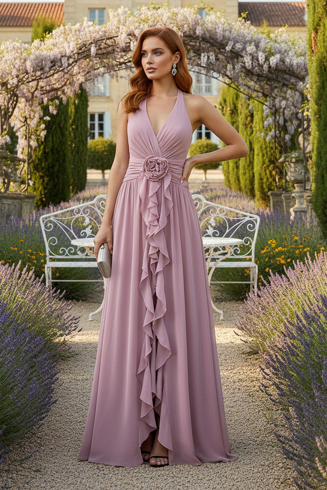 A-Line Halter 3D Flowers Formal Dresses