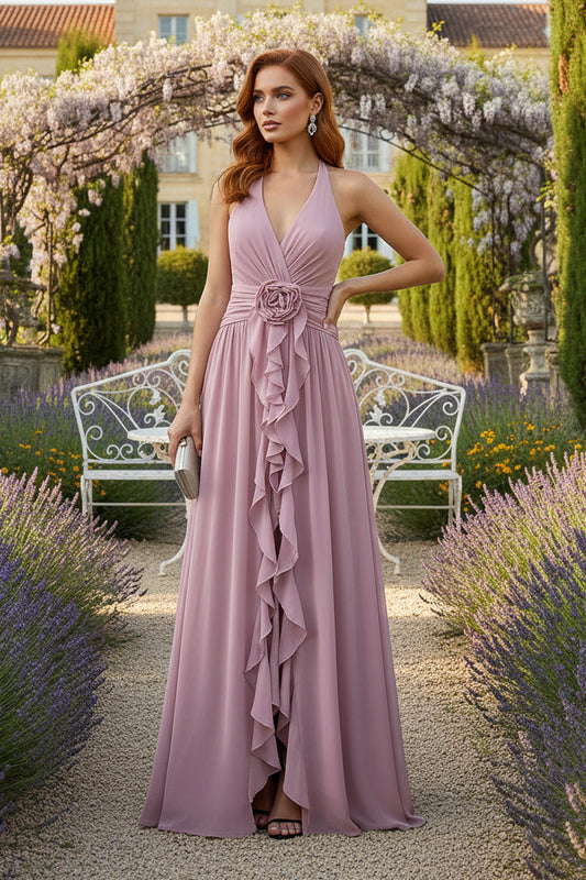 A-Line Halter 3D Flowers Formal Dresses
