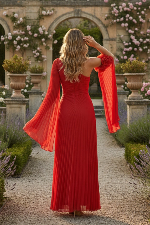 Chiffon A-Line One Shoulder Pleated Formal Dresses