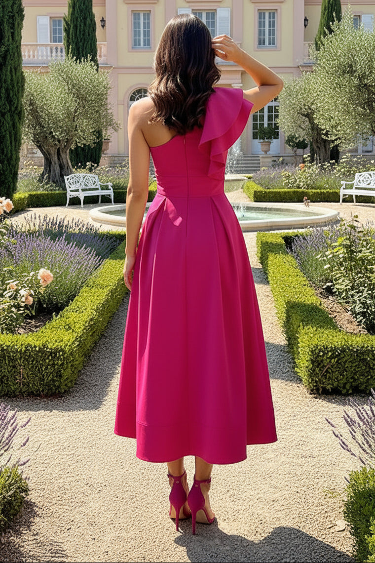 A-Line One Shoulder Ruffles Formal Dresses