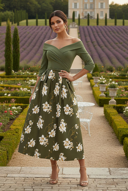 A-Line Off the Shoulder Floral Print Formal Dresses