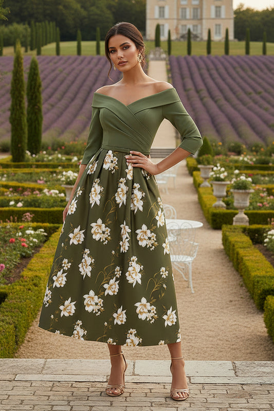 A-Line Off the Shoulder Floral Print Formal Dresses