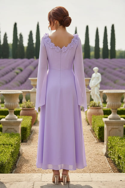 Chiffon A-Line Crew Neck 3D Flowers Formal Dresses