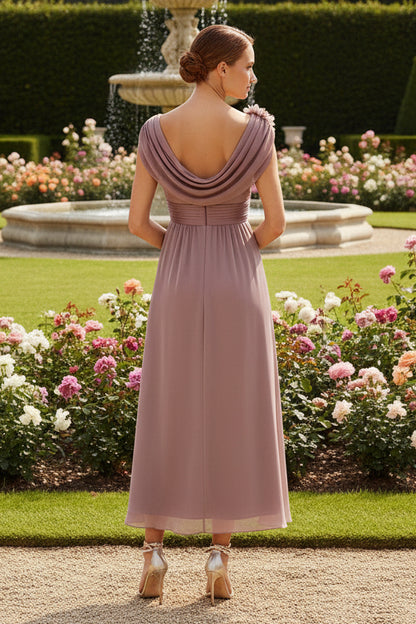 Chiffon A-Line Cowl Neck Formal Dresses with 3D Flowers