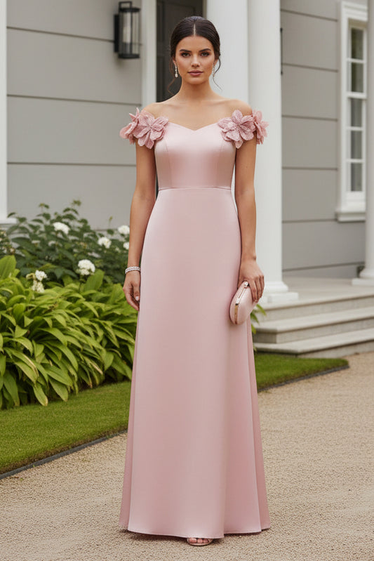 A-Line Off the Shoulder Sleeveless Formal Dresses with 3D Flowers
