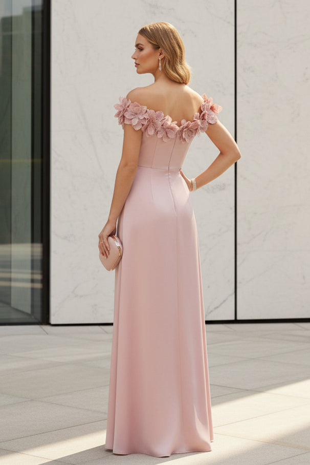 A-Line Off the Shoulder Sleeveless Formal Dresses with 3D Flowers