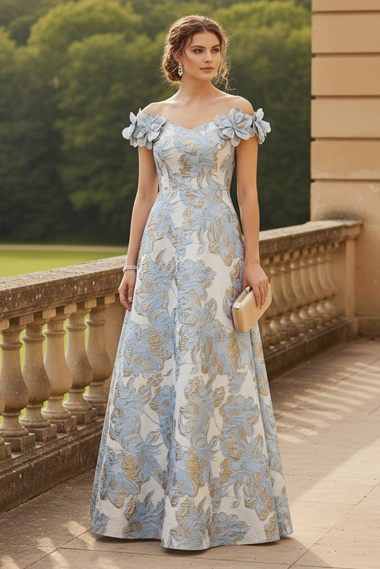 A-Line Off the Shoulder Formal Dresses with 3D Flowers