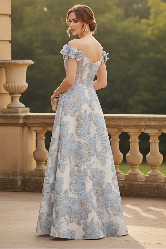 A-Line Off the Shoulder Formal Dresses with 3D Flowers
