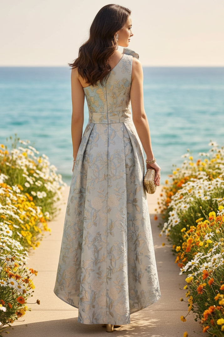 High Low One Shoulder Formal Dresses with 3D Flowers