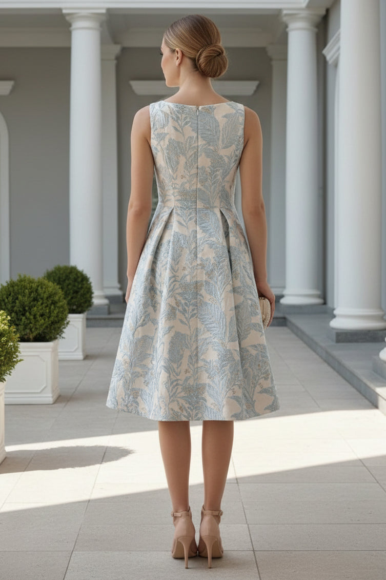 A-Line Tea-Length Sleeveless Pleated Formal Dresses