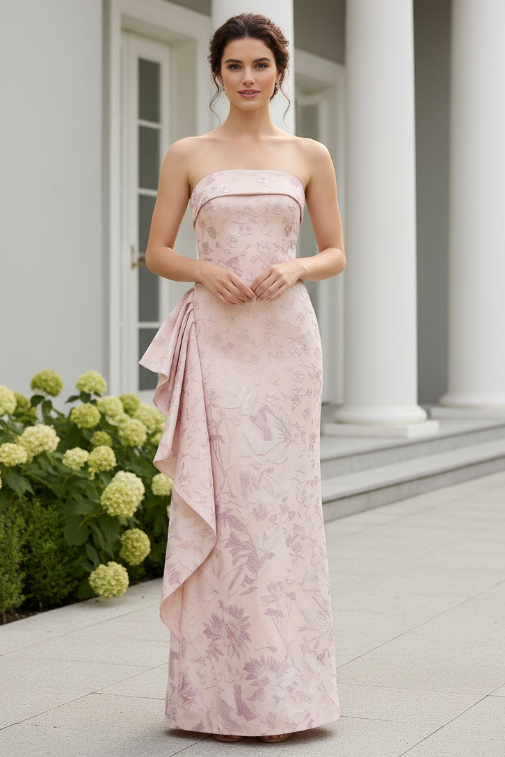 Mermaid Strapless Floral Print Formal Dresses with Ruffles