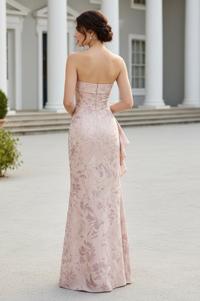 Mermaid Strapless Floral Print Formal Dresses with Ruffles