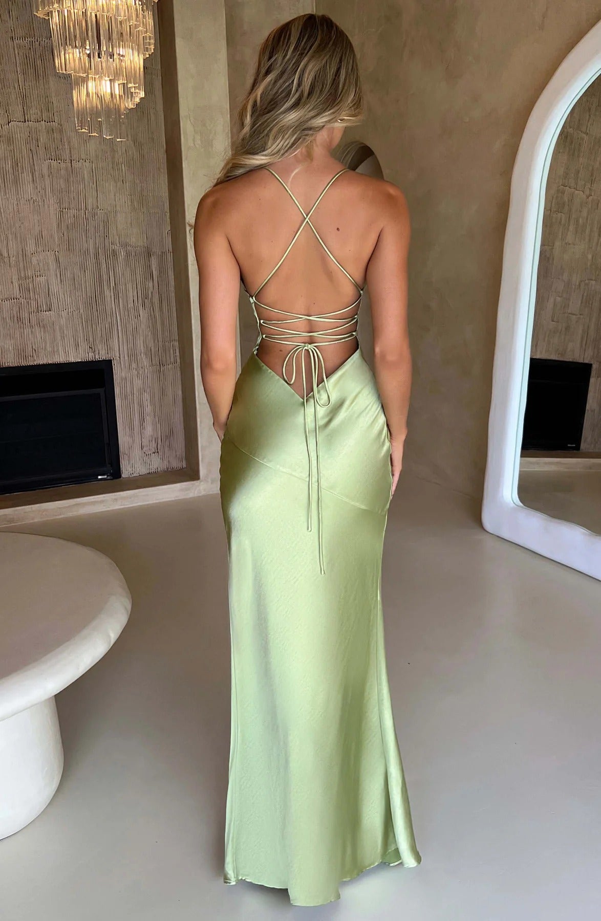 Spaghetti Straps Sleeveless Mermaid Slit Silk Prom Dress